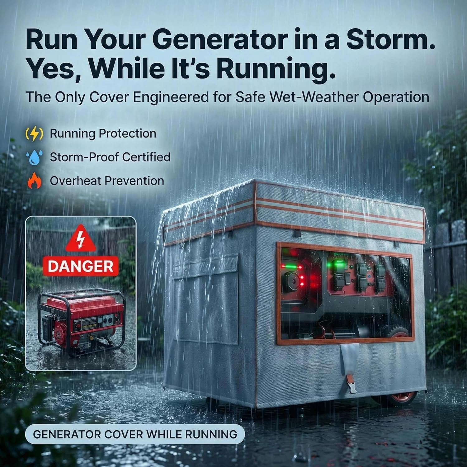Generator Cover While Running - Heavy Duty Waterproof Generator Enclosure for Most 5000-10000 Watt Outdoor Portable Generators, Compatible with Predator, Westinghouse, Champion,32X24X24In. Beige