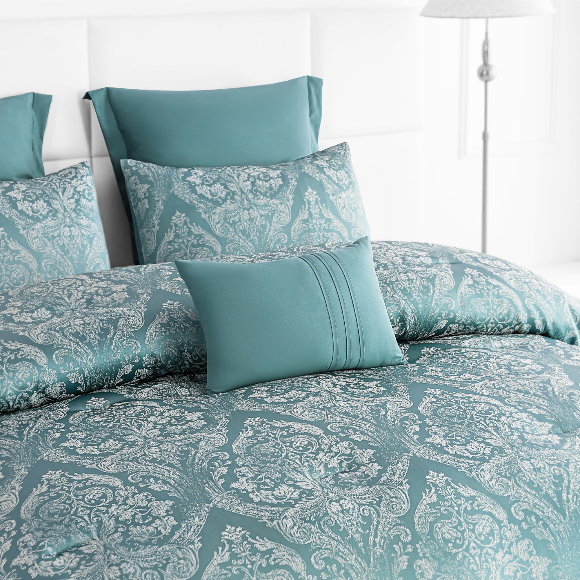 Sophia & William Queen Comforter Set, 6 Piece Jacquard Bedding Comforter Set(Emerald Green), All-Season Bedding Sets - 1 Comforter, 2 Pillow Shams, 2 Euro Shams, 1 Throw Pillow