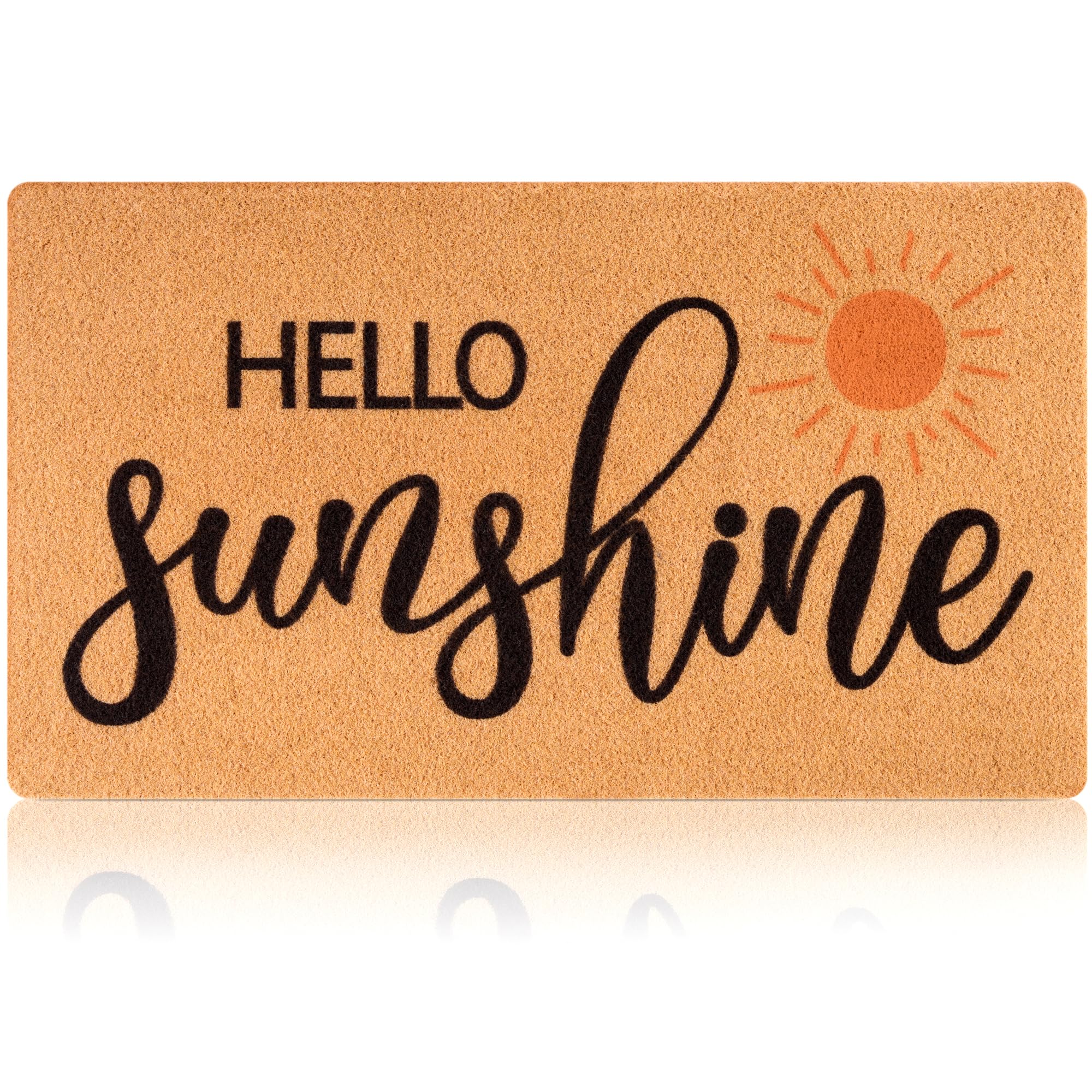 Fttoyoly Hello Sunshine Summer Door Mat for Front Door, Welcome Mat Outside Entrance with Non-Slip Backing, Indoor Outdoor Doormats for Home Decor, Perfect Housewarming Gift, 17