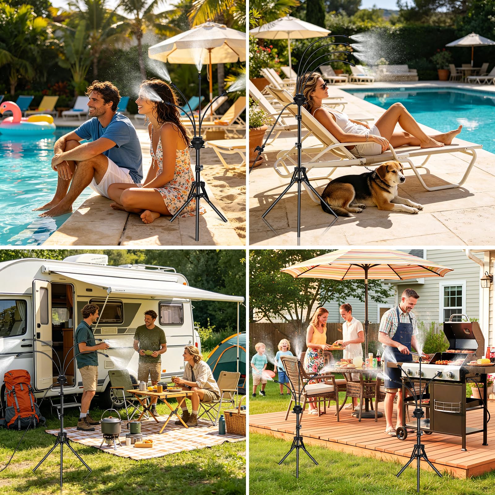 Stehend Sprühnebel Kühlung Bewässerungssystem, Outdoor Fan Misting System, Wassernebel Kühlsystem mit 8m Wasserleitung, Wasserzerstäuber für Terrasse, Garten, Rasen