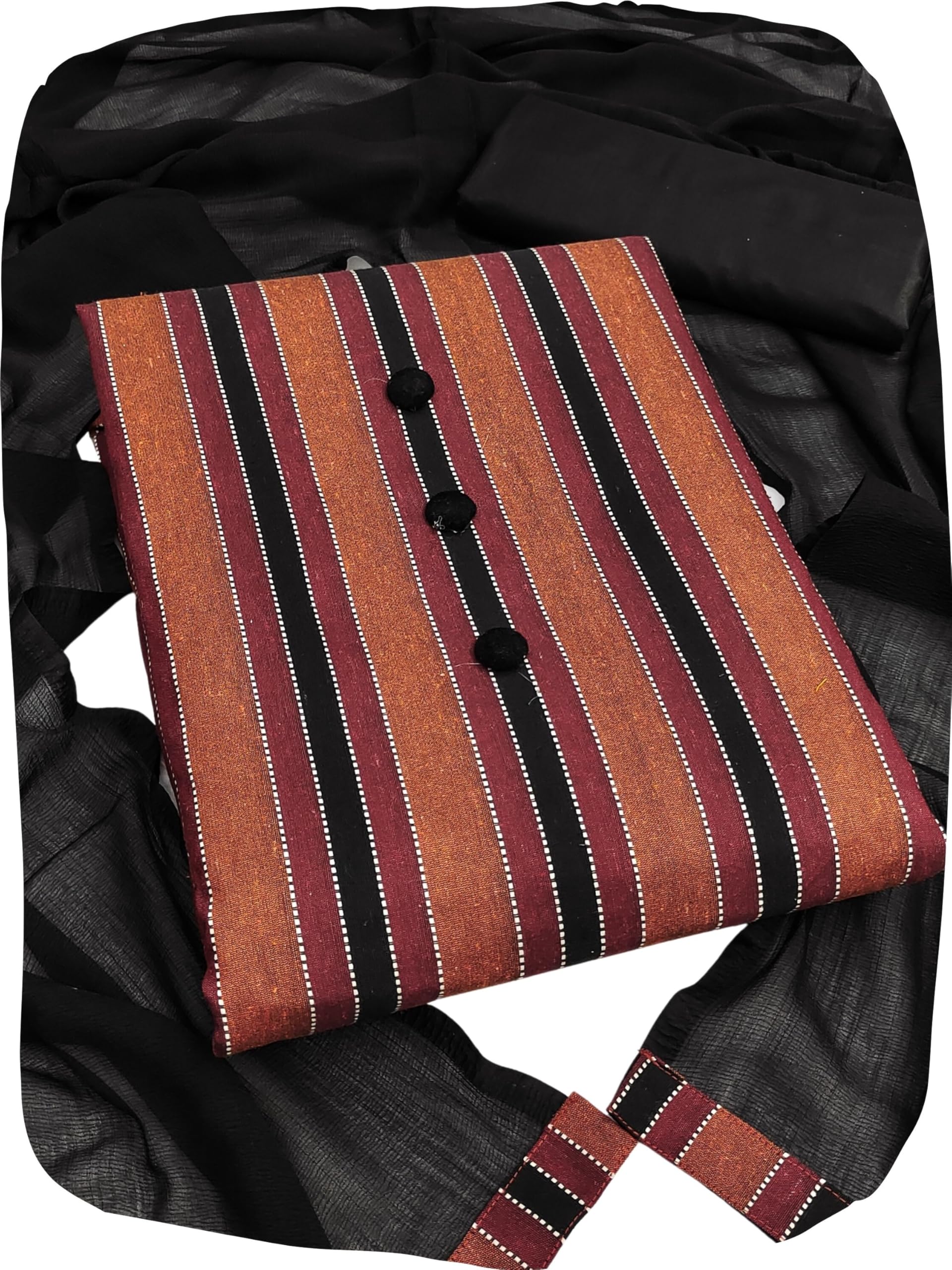 Women's Striped Printed Cotton Blend Unstitched Salwar Suit Dress Material with Dupatta-image-24