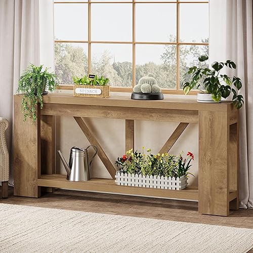 Miniatura 8 de Tribesigns Mesa de entrada extra larga de 70.9 pulgadas, mesa consola de madera de granja con almacenamiento, mesa de sofá moderna detrás del sofá,