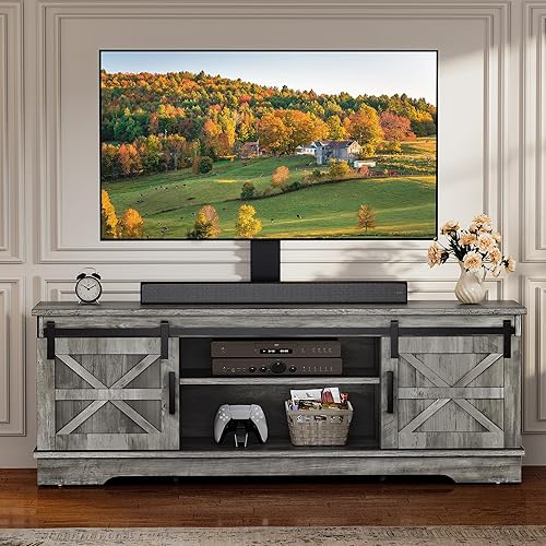 Miniatura 20 de YITAHOME Soporte de TV de granja para soporte de televisión de 65 pulgadas, centro de entretenimiento con armarios de almacenamiento y puertas Roble