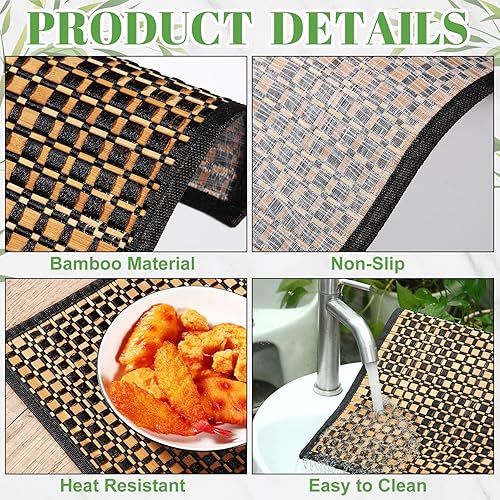 Miniatura 3 de Hushee 8 manteles individuales de bambú para mesa de comedor, lavables, resistentes al calor, manteles individuales de bambú para comedor y mesa de