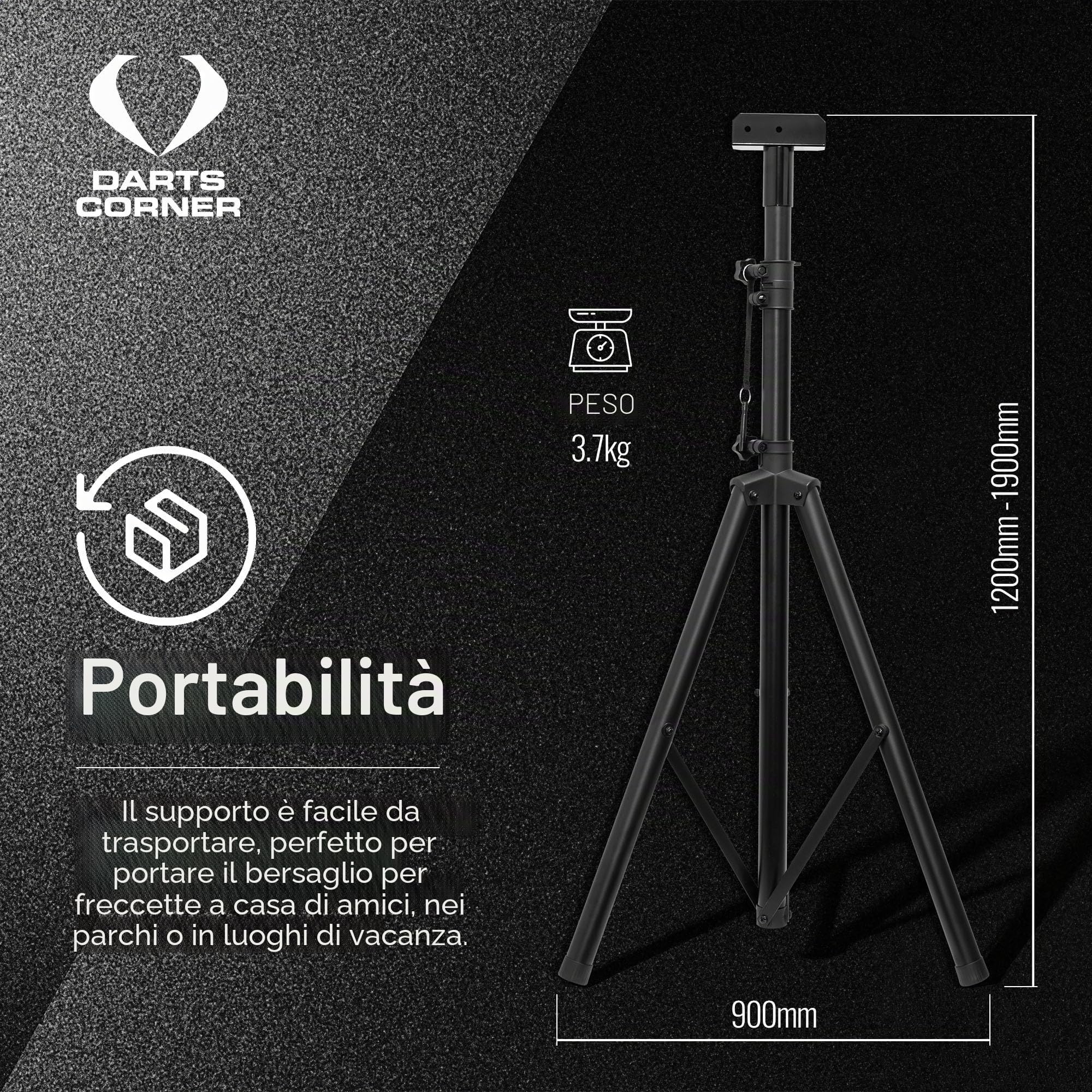Darts Corner DM01 | Treppiede portatile professionale per bersaglio da viaggio per gioco di freccette mobile, nero
