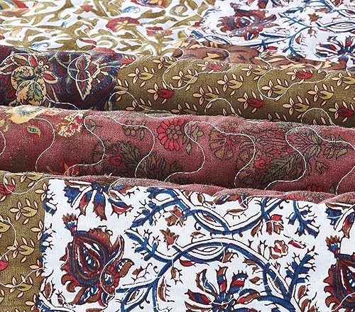 Miniatura 4 de SLPR Red Riches - Juego de edredón de 3 piezas, tamaño King con 2 fundas, diseño de retazos otoñales, colcha acolchada ligera en tono rojo, ropa de