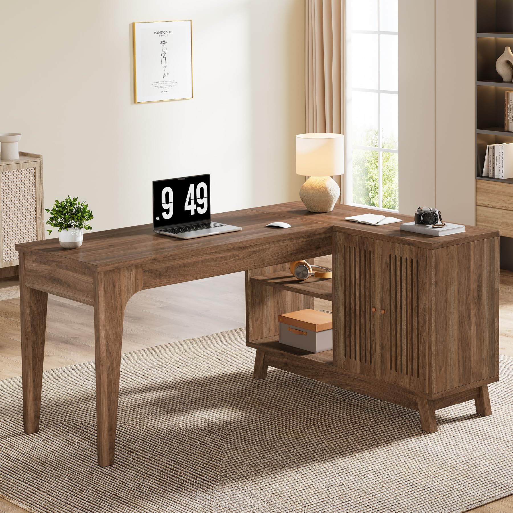 Amazon.com: Tribesigns L-Shaped Desk with Storage Cabinet, 57-Inch