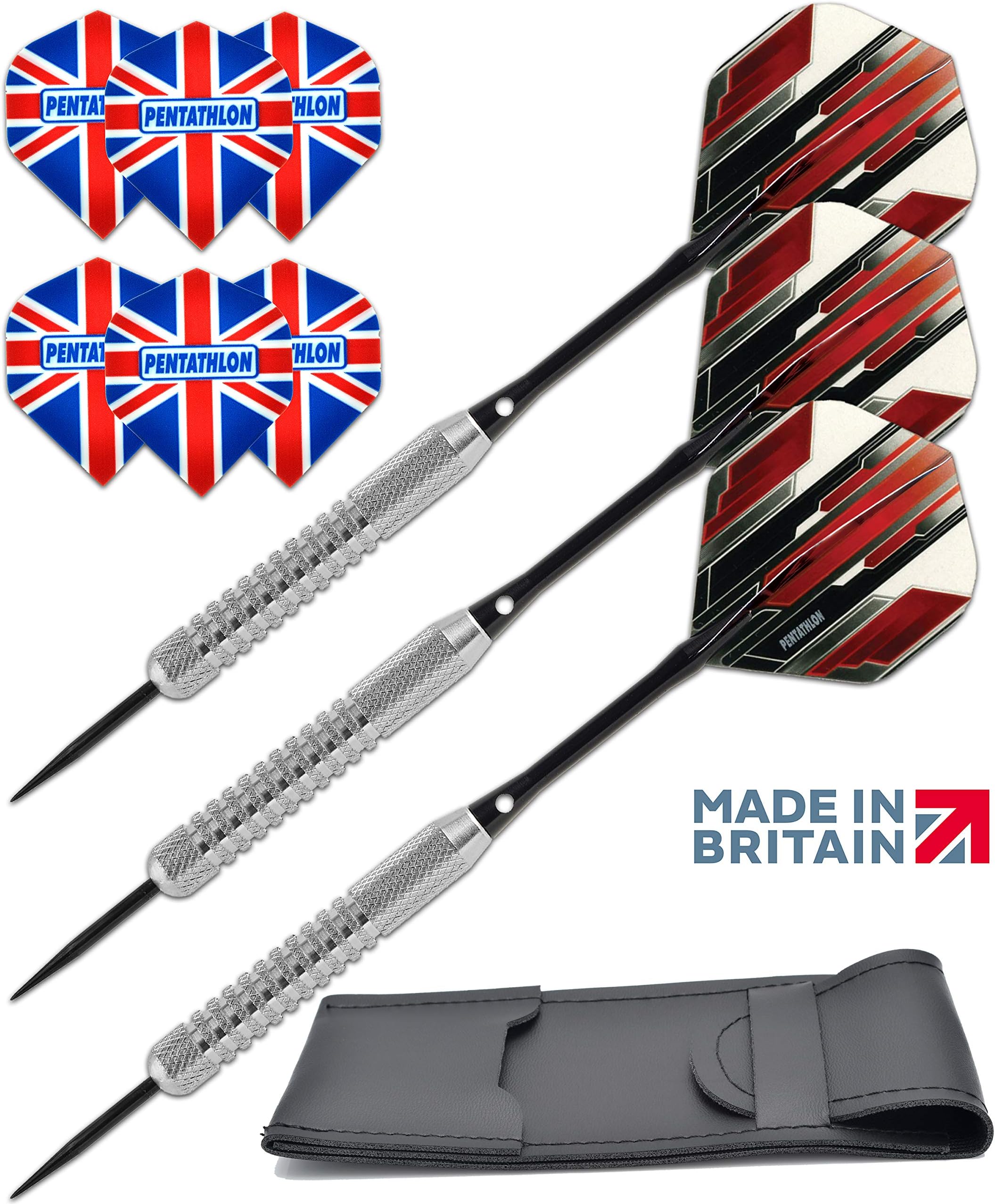 Pentathlon Tungsten Look Steel Tip Darts set 22 g + TWO FREE sets of spare flights + Darts Wallet