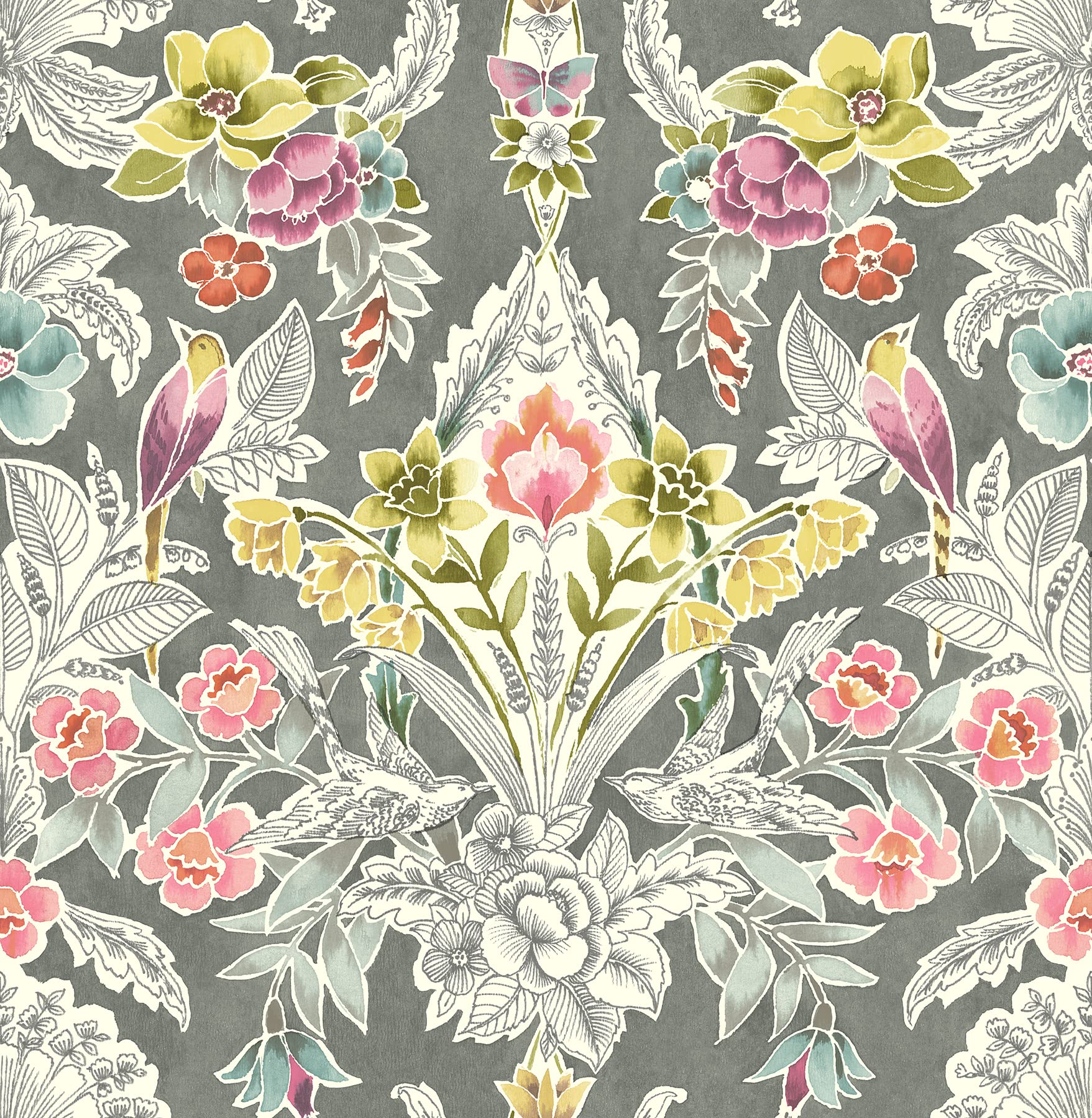 Papier peint à décoller et à coller gris motif amour d'été pour décoration murale de chambre