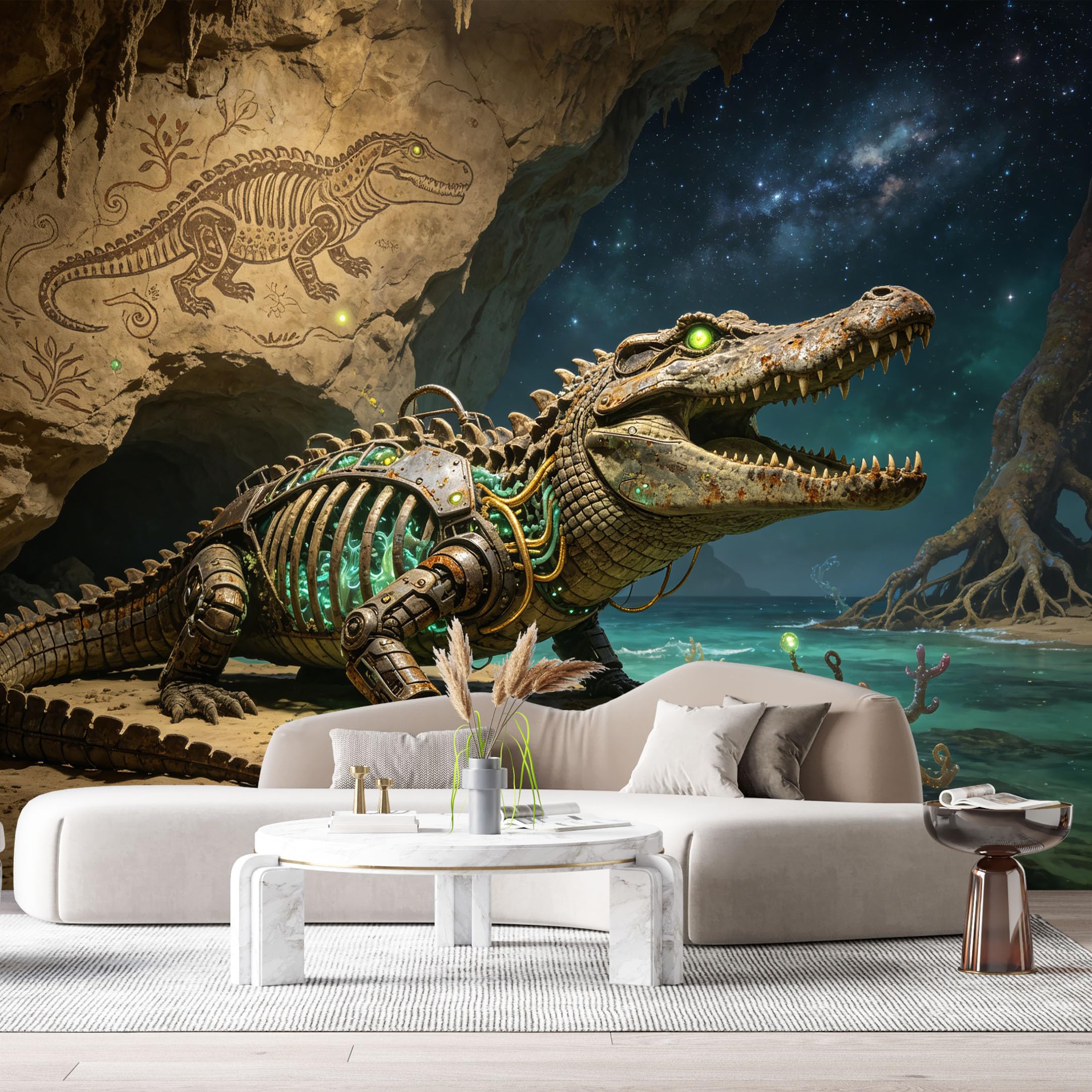 Custom Size Wall Mural Mechanical Crocodile Mech SciFi Reptile Cybernetic Beast Futuristic Armor Robot Style SelfAdhesive Art Prints Removable Large Wallpaper Esports Room Game Room Studio