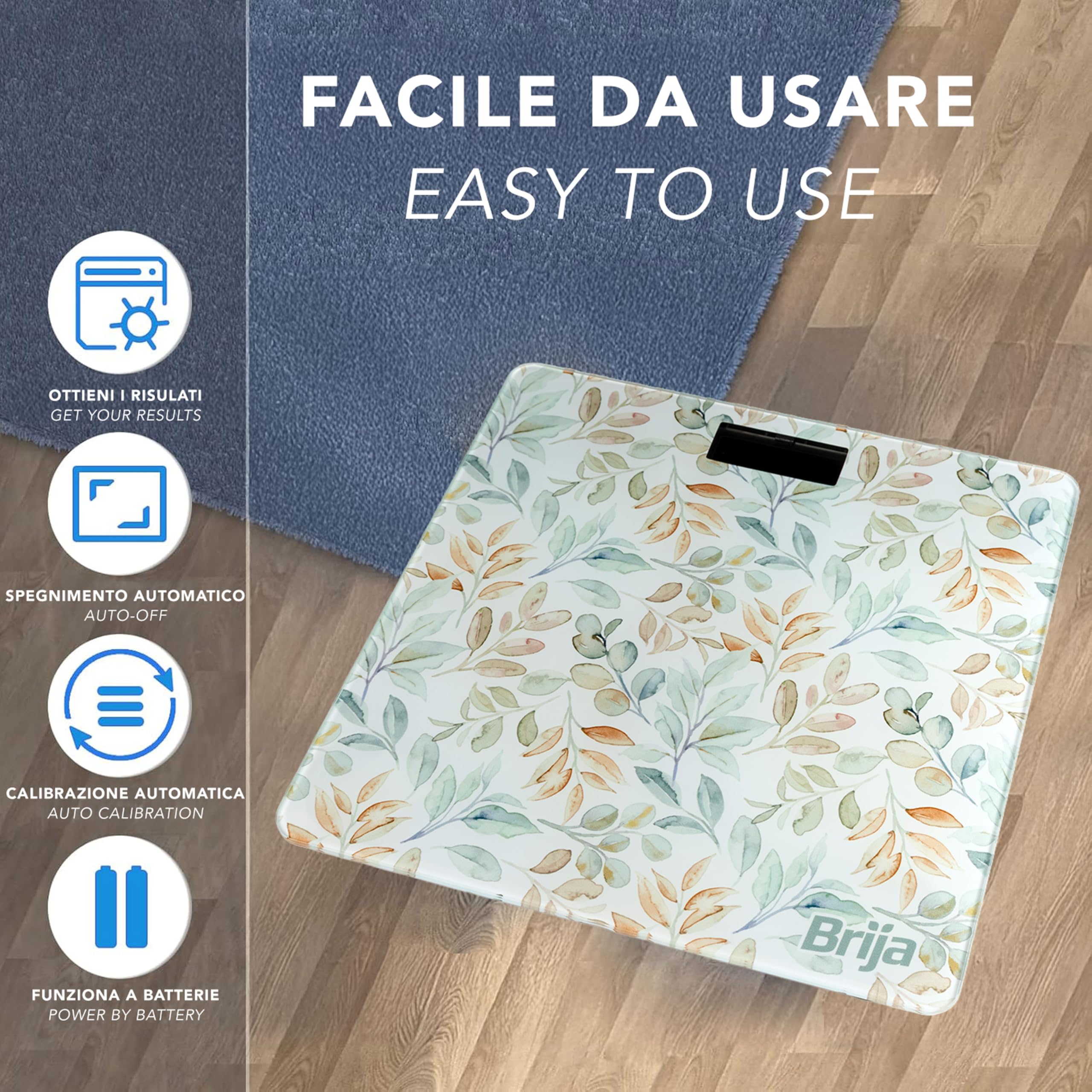 IPEA Bilancia Pesa Persone Digitale Ultra Sottile - [ Tecnologia STEP ON ] - Massima Precisione Peso - Design Floreale - Bilancia in Vetro Temperato con Display misurazione precisa 0,1 KG - Max 180Kg