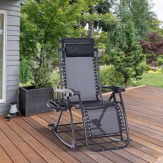 Outsunny Outdoor Rocking Chairs Zero Gravity Lounge Rocker Black
