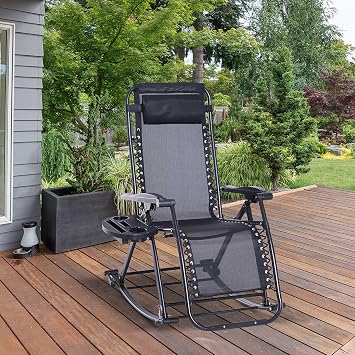 Outsunny Outdoor Rocking Chairs Zero Gravity Lounge Rocker Black