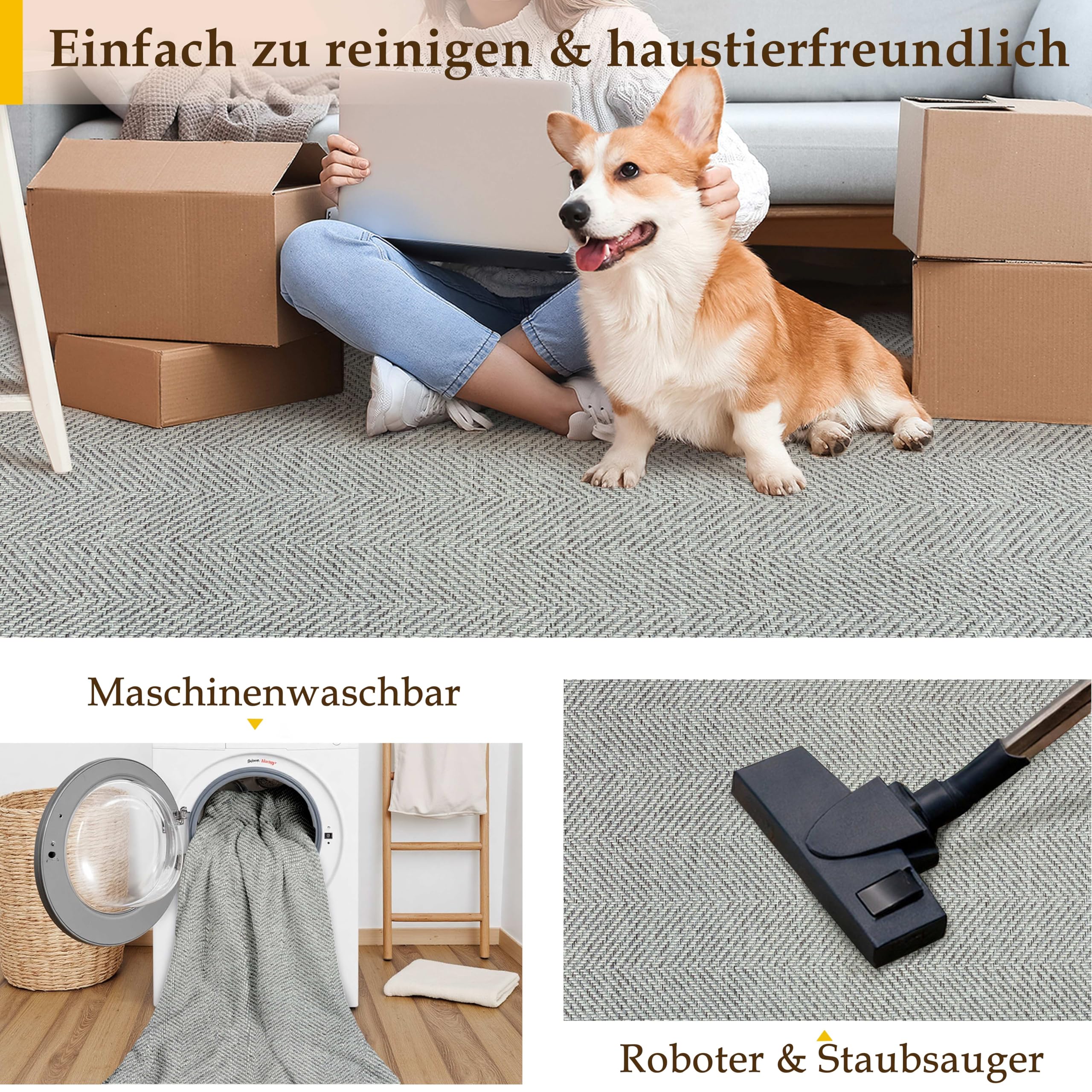 PureCozy Outdoor Teppich Wohnzimmer 160x230cm Outdoorteppich Wetterfest Balkon Grau Teppiche Jute Optik rutschfest Waschbarer Indoor Groß Carpet Garten Esszimmer Terrassen BüRo Rug