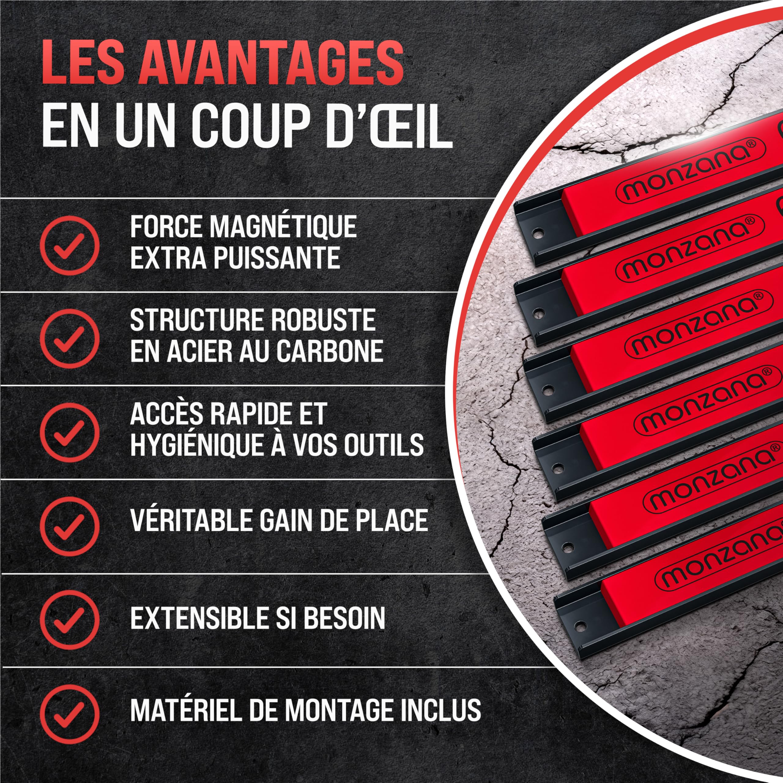 DEUBA® Barre magnétique pour outils 60 cm aimant puissant charge max. 23 kg