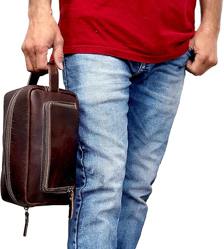 Miniatura 6 de Neceser de viaje de cuero para hombre, kit de aseo Dopp para hombre, bolsa de afeitar para accesorios de viaje, 101 años de garantía de reemplazo de