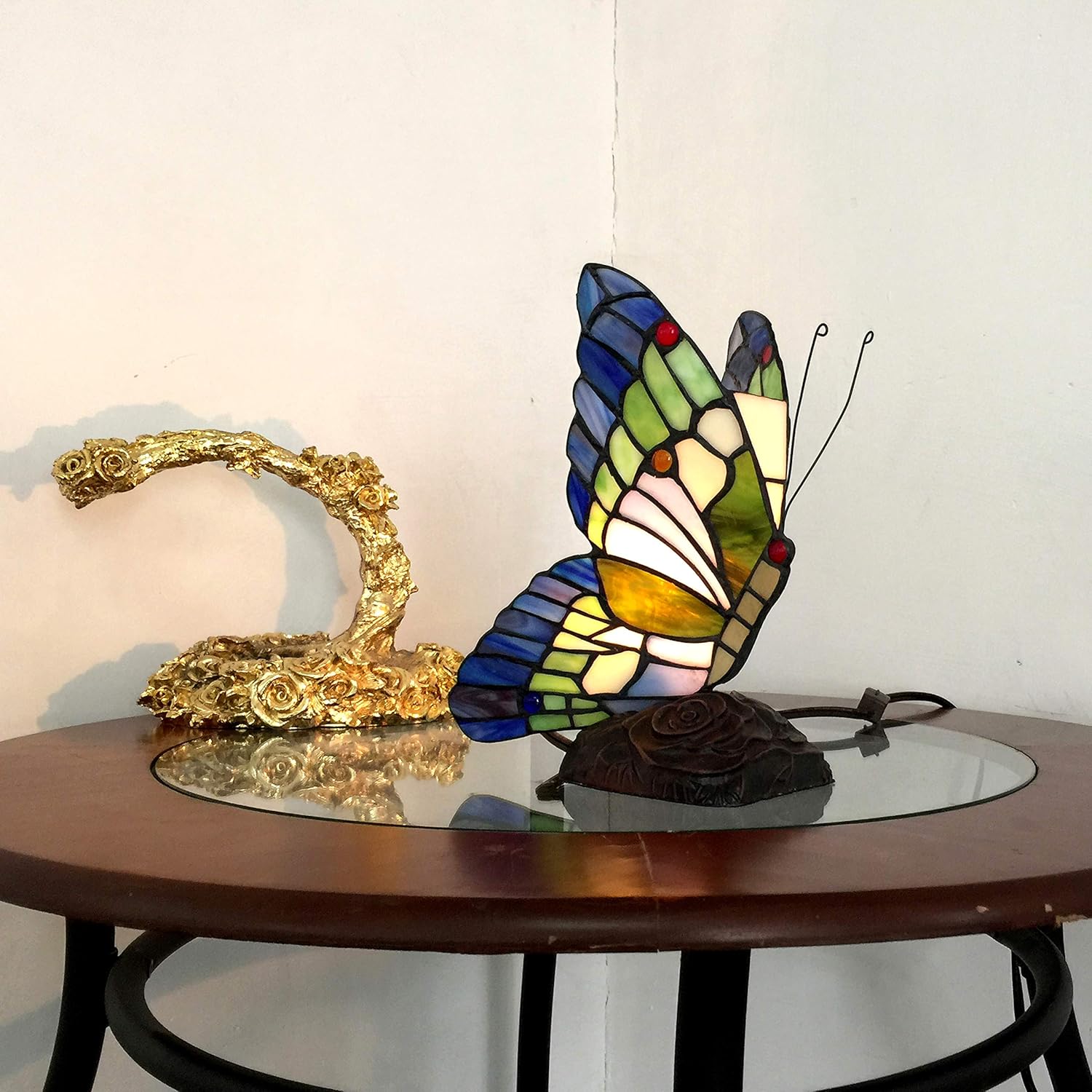 Tiffany-Style 1 Light Butterfly Accent Table Lamp 10" Tall