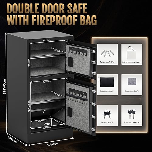 Miniatura 3 de Caja de seguridad de 8.6 pies cúbicos, extra grande, resistente, doble puerta, para el hogar, a prueba de fuego e impermeable, con estantes