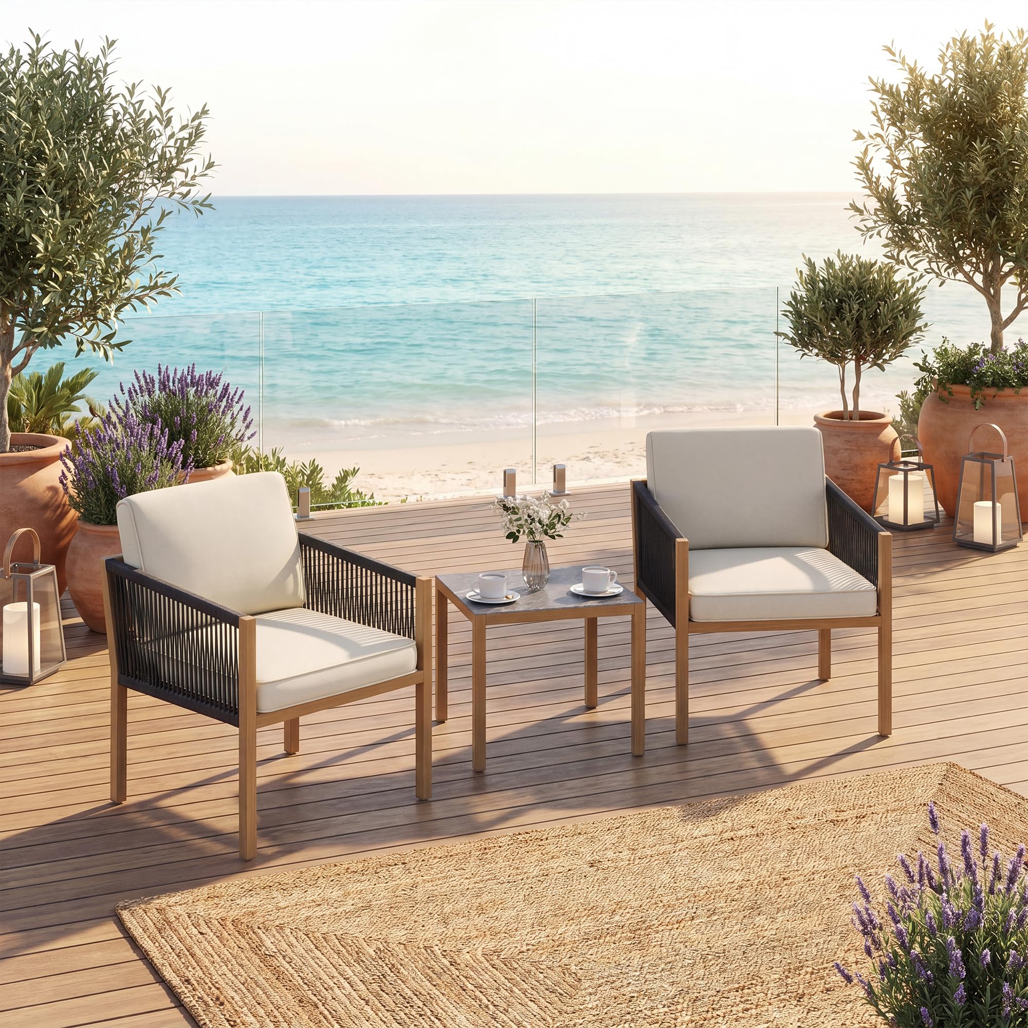 LIFEZEAL Salotto da Giardino Esterno 3 Pezzi, in Rattan PE, Set Giardino Esterno, Poltrone con Cuscini Rimovibili, Tavolino da Caffè, Divanetto per Salottino, Terrazza e Cortile (Stile 3)