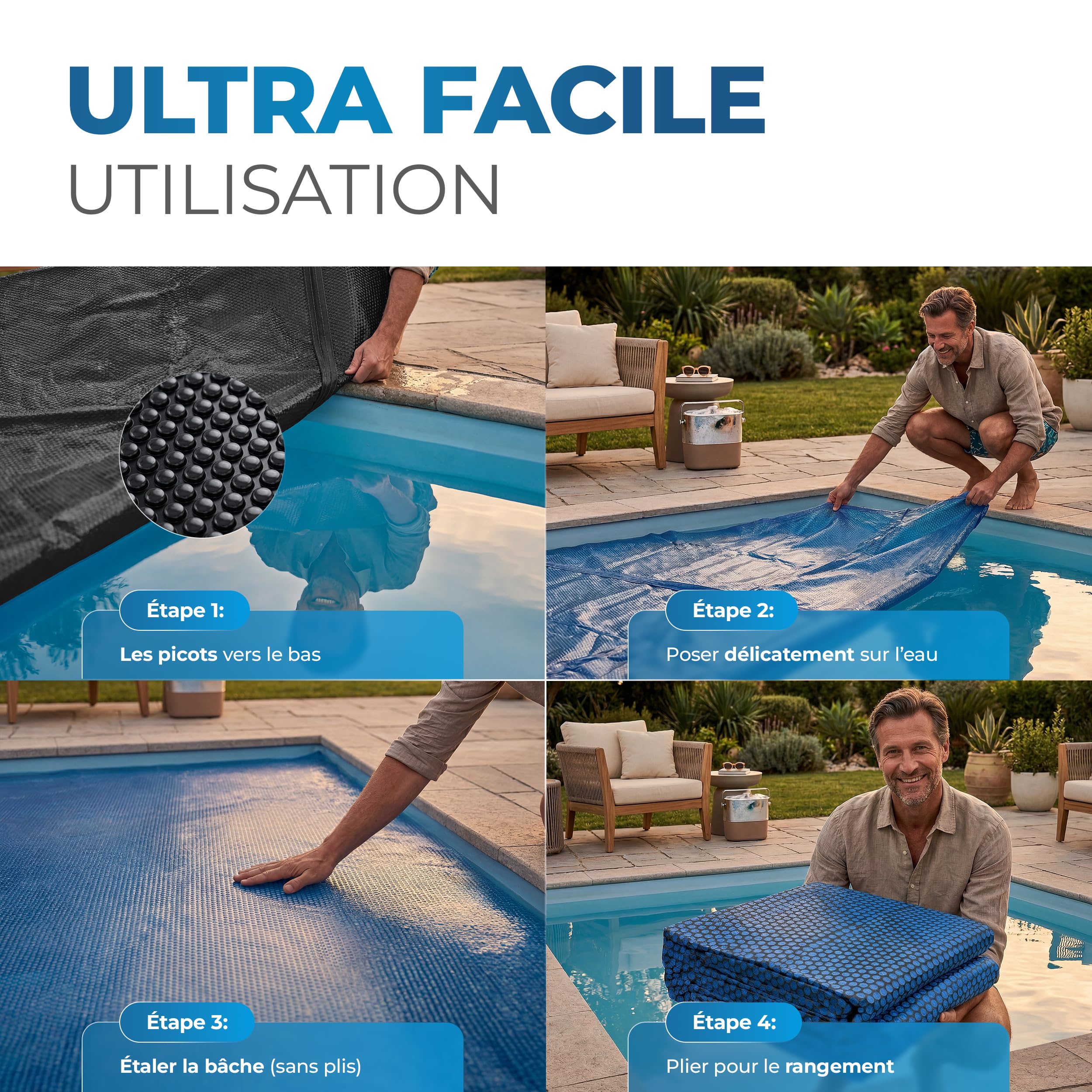 Miganeo Premium Bâche à Bulles 732x366 cm Rectangulaire | Noir/Bleu | découpable | Couverture de Piscine Solaire | Chauffage de Piscine