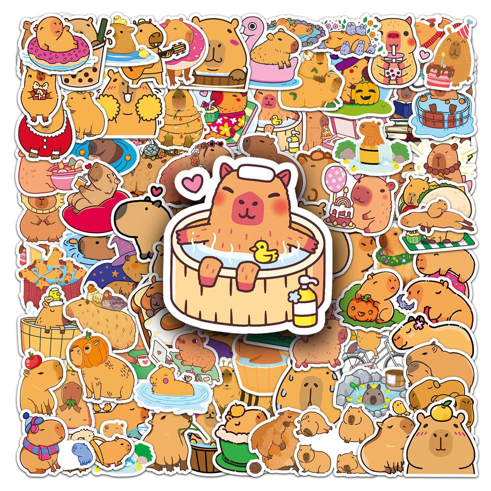 Cartoon Capybara Stickers 100 PCS for Adults Kids and Teens,Kawaii Animal Waterproof Aesthetic Graffiti Decals for Water Bottle Laptop Luggage Snowboard Guitar Scrapbook Helmet Journal Phone