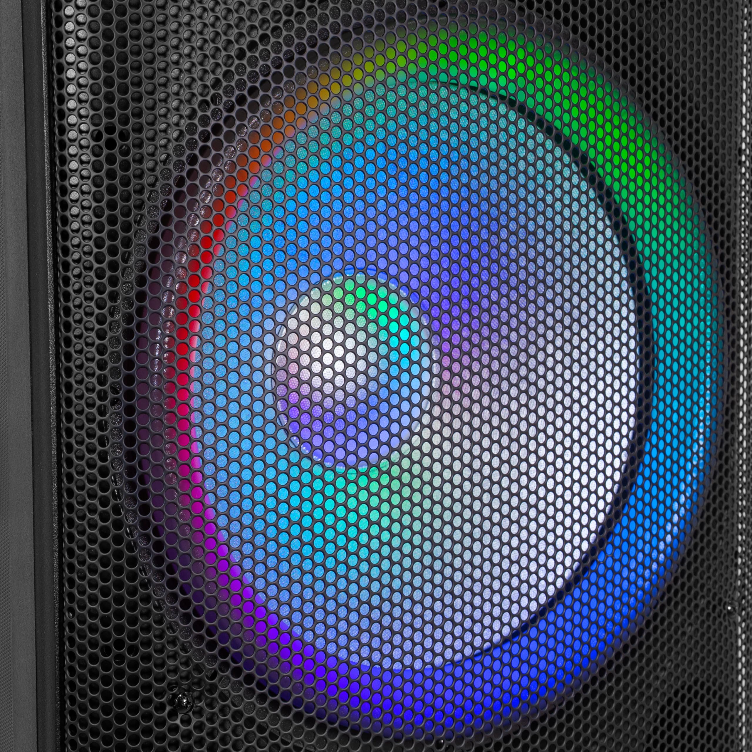 BoomToneDJ BS215A LED – Enceinte Sono Active 2x15 avec Bluetooth, USB/SD, Radio FM et éclairage LED intégré pour soirées, karaoké, Bars et événements. Puissance de 250 W RMS.