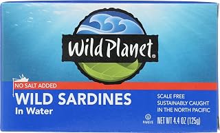 Wild Planet Sardines in Water No Salt Added - Sustainably Wild-Caught, Keto Paleo Friendly, Omega-3 Rich, 4.4oz Can