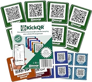 KickQR Starter Pack - 18 Smart QR Code Stickers for Box and Bin Organization, Lost & Found, Reminders, Electrical Panel Li...