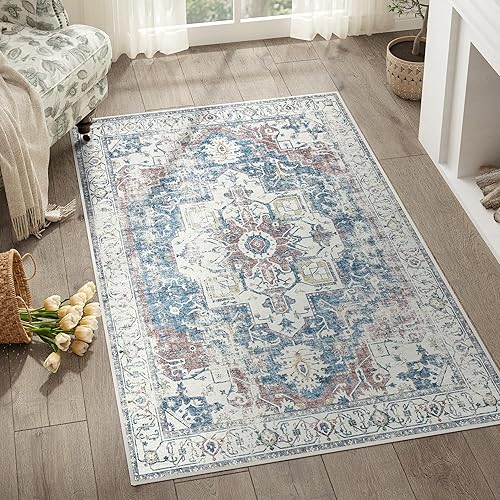 Miniatura 122 de jinchan Alfombra de Área 2x3 pies Alfombra Vintage de Entrada Lavable Bohemia Tapete Interior para Puerta Medallón Floral Tapete Pequeño para Puerta