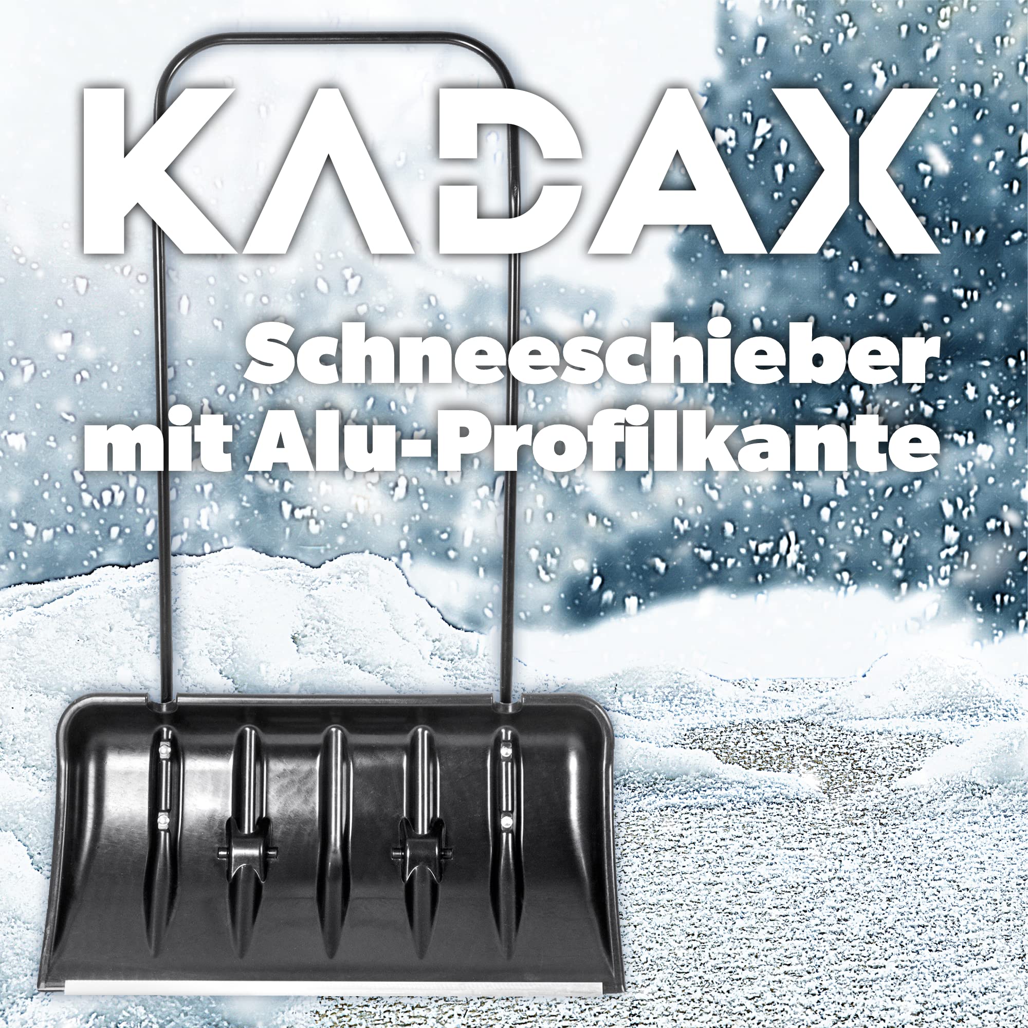 Cablatura di neve Kadax con bordo del profilo in alluminio, ampia pala della neve con ruote, pala con manico in metallo, pala della neve con foglia di plastica, rivestimento di neve (nero)