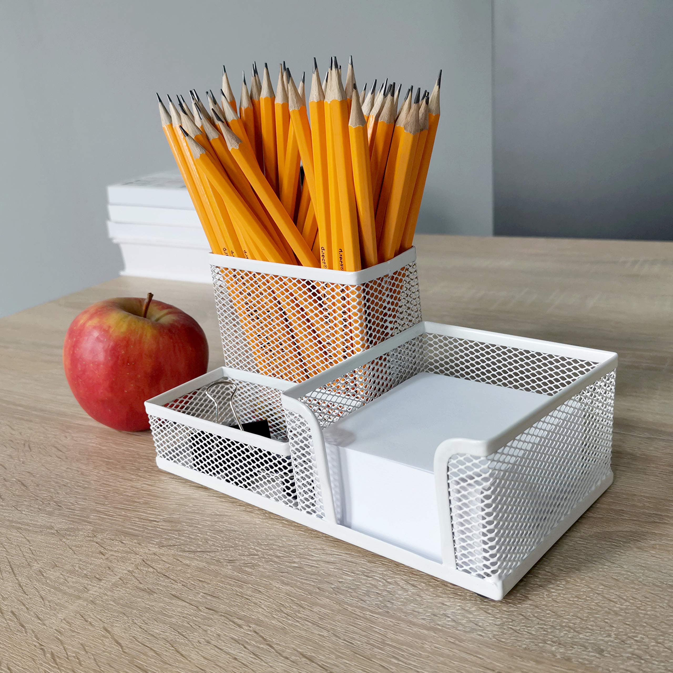 Leviatan organizer na biurko, półka biurowa z uchwytem na długopisy i uchwytem na karteczki, metalowa siatka 205 x 103 x 98 mm, kolor masy perłowej