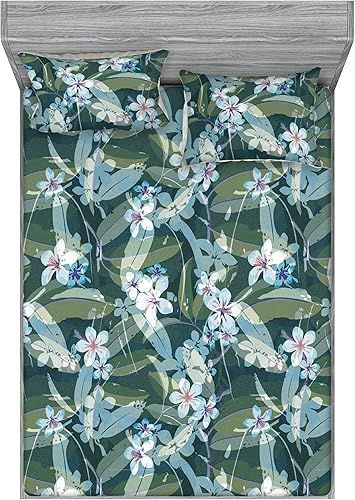 Miniatura 7 de Ambesonne Floral Fitted Sheet & Pillow Sham Set, Retro Wave Inspired Flower Motif with Space Inspired Effects Print, Decorative Printed 3 Piece Dark