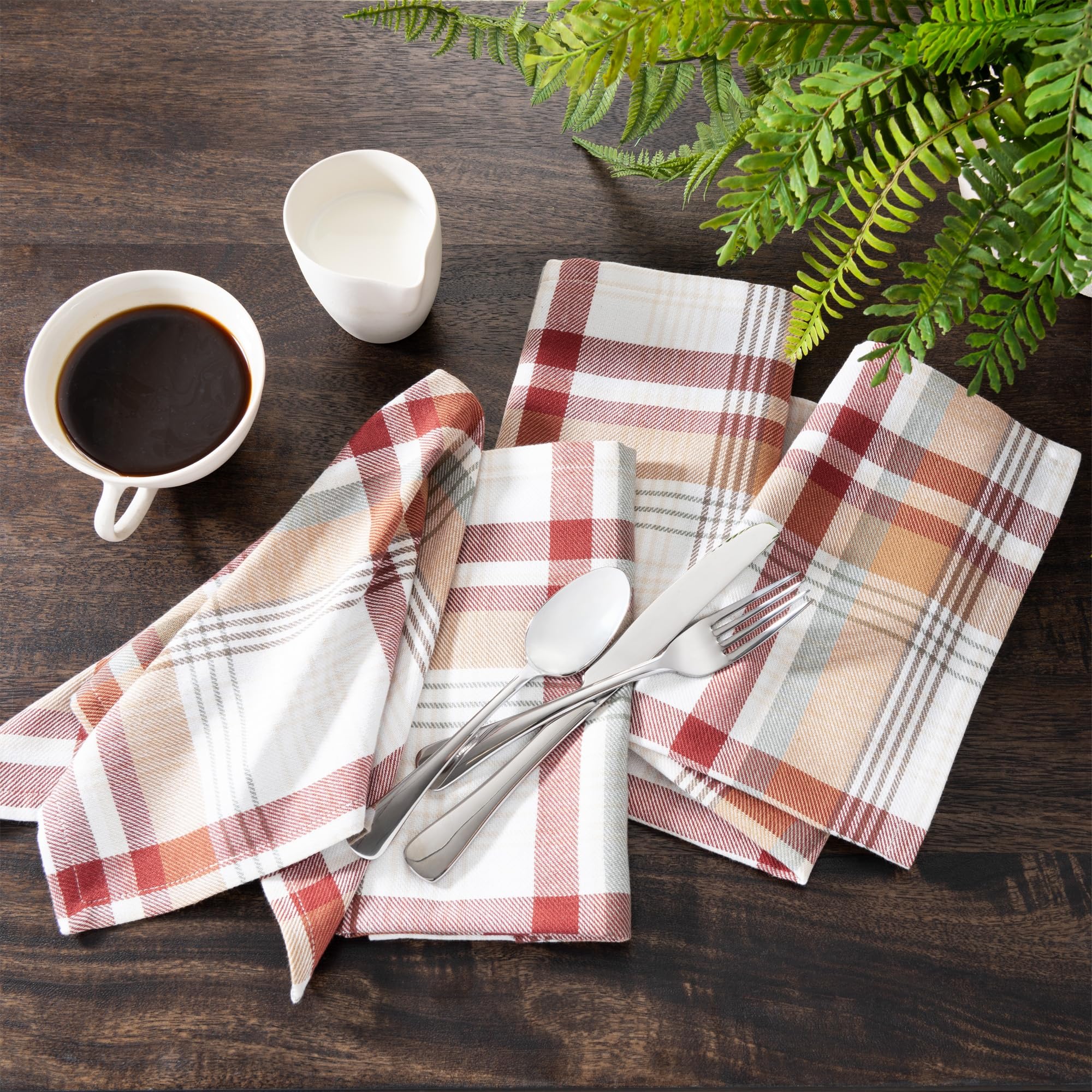 Elrene Home Fashions Seneca Servietten, kariert, Herbst/Ernte, Erntedankfest, gewebte Baumwolle, 43,2 x 43,2 cm, 8 Stück
