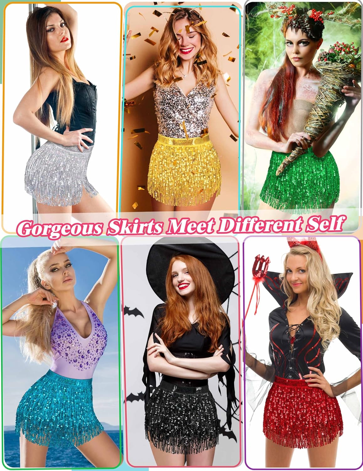 Sequin Skirt Sparkly Skirt Belly Dance Skirt Glitter Skirt Rave Sparkle Skirt Sequin Tassel Skirt Fringe Hip Scarf Women - Image 3