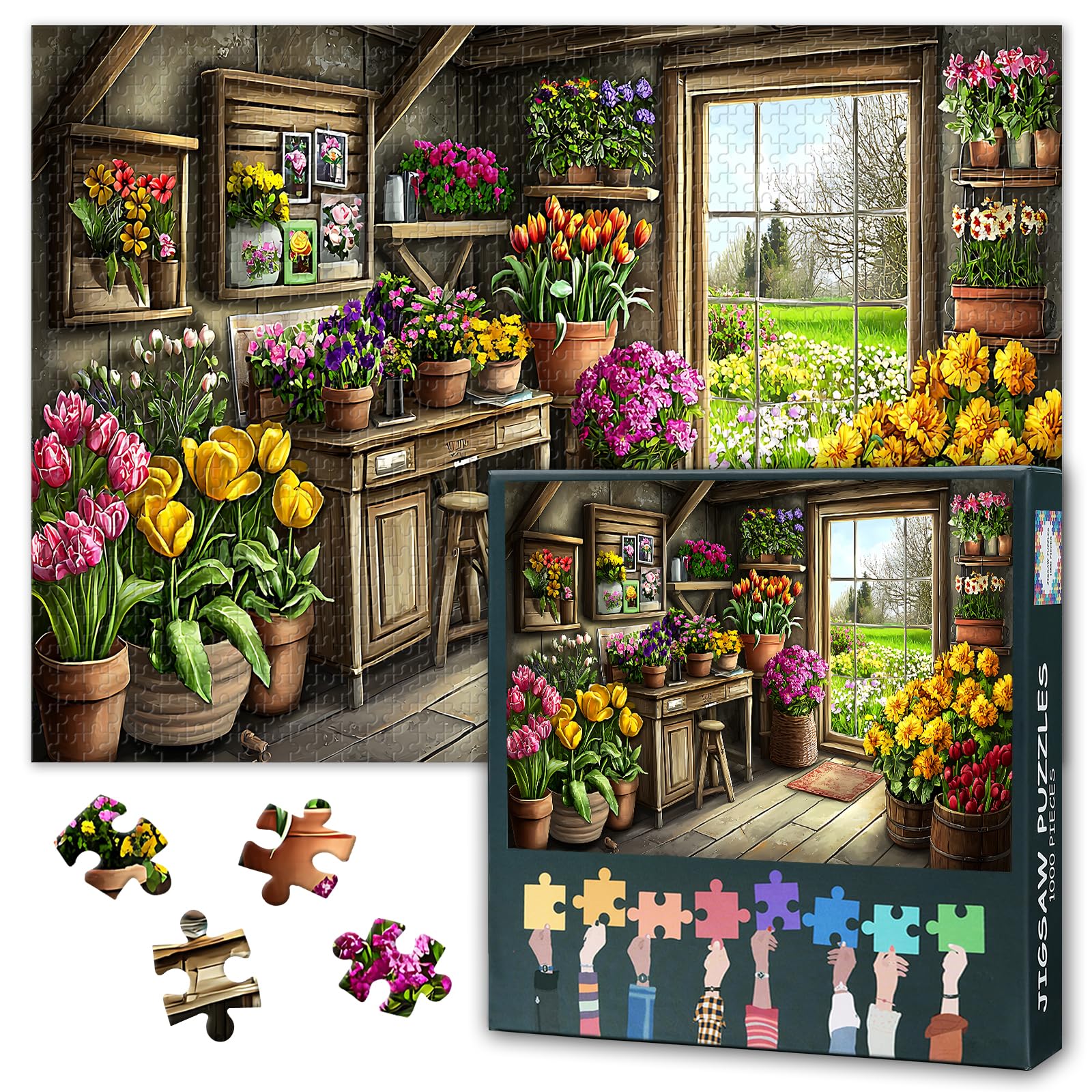 1000 Piece Jigsaw Puzzle for Adults Cozy Garden Shed Filled with Vibrant Flowers and Plants Jigsaw Puzzles Nature's Beauty Paper Puzzles 50.5x70.5cm