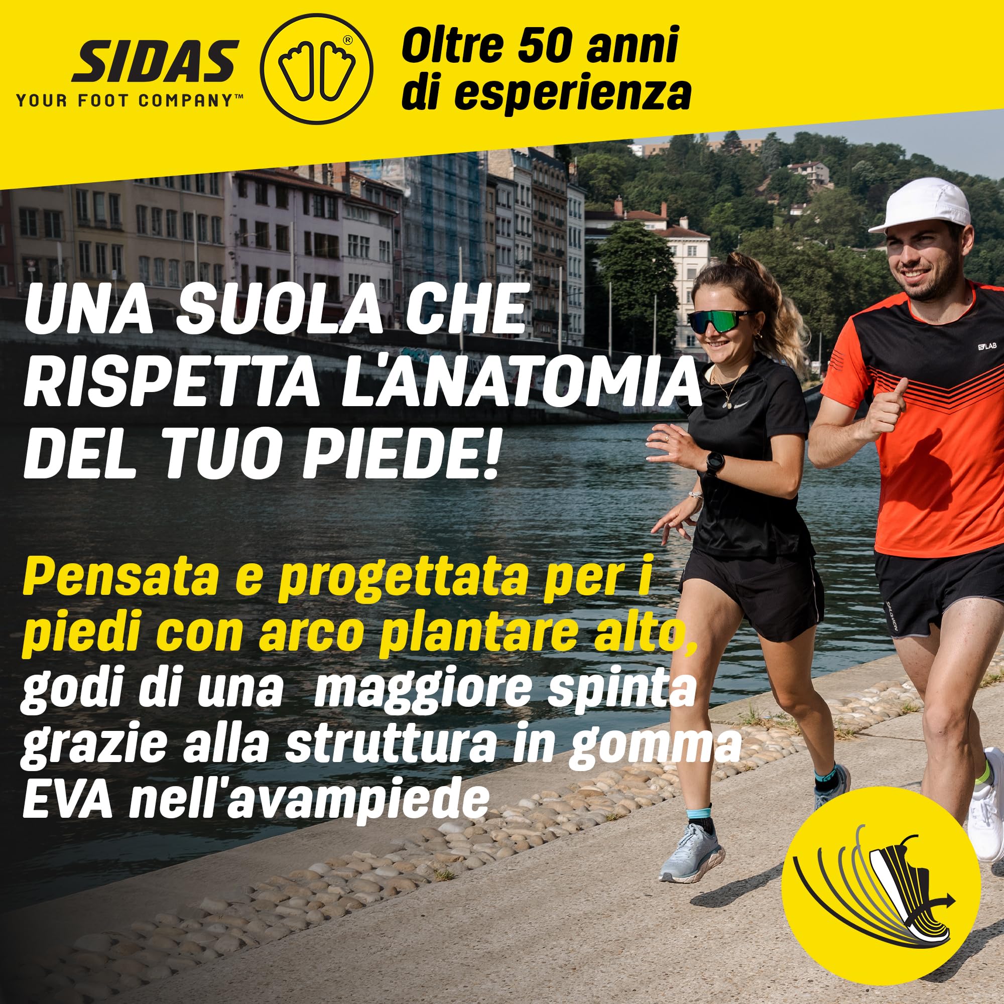 Solette 3Feet Activ' High, Corsa e Multisport, Per Arco Plantare Alto, Assorbimento degli urti, Per scarpe da uomo e donna (44-45)