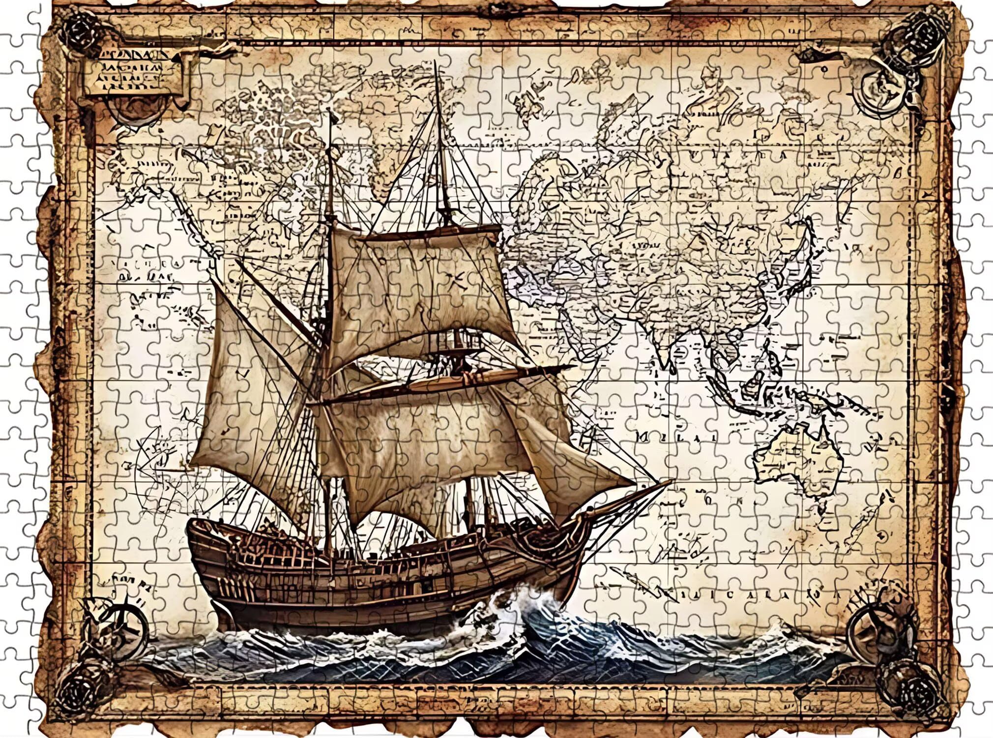 Retro Bote-2 Puzzle de 1500 Piezas, Juego de Mesa Familiar de Madera - Rompecabezas Adultos para Toda La Familia, Rompecabezas Educativo DIY y Antiestrés - con Mapa de Referencia, 87 x 57 cm f0-186