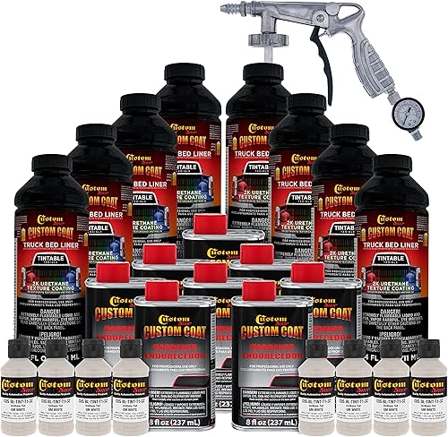 Custom - Kit de revestimiento de uretano negro de 0.875galones con pistola de aerosol con regulador
