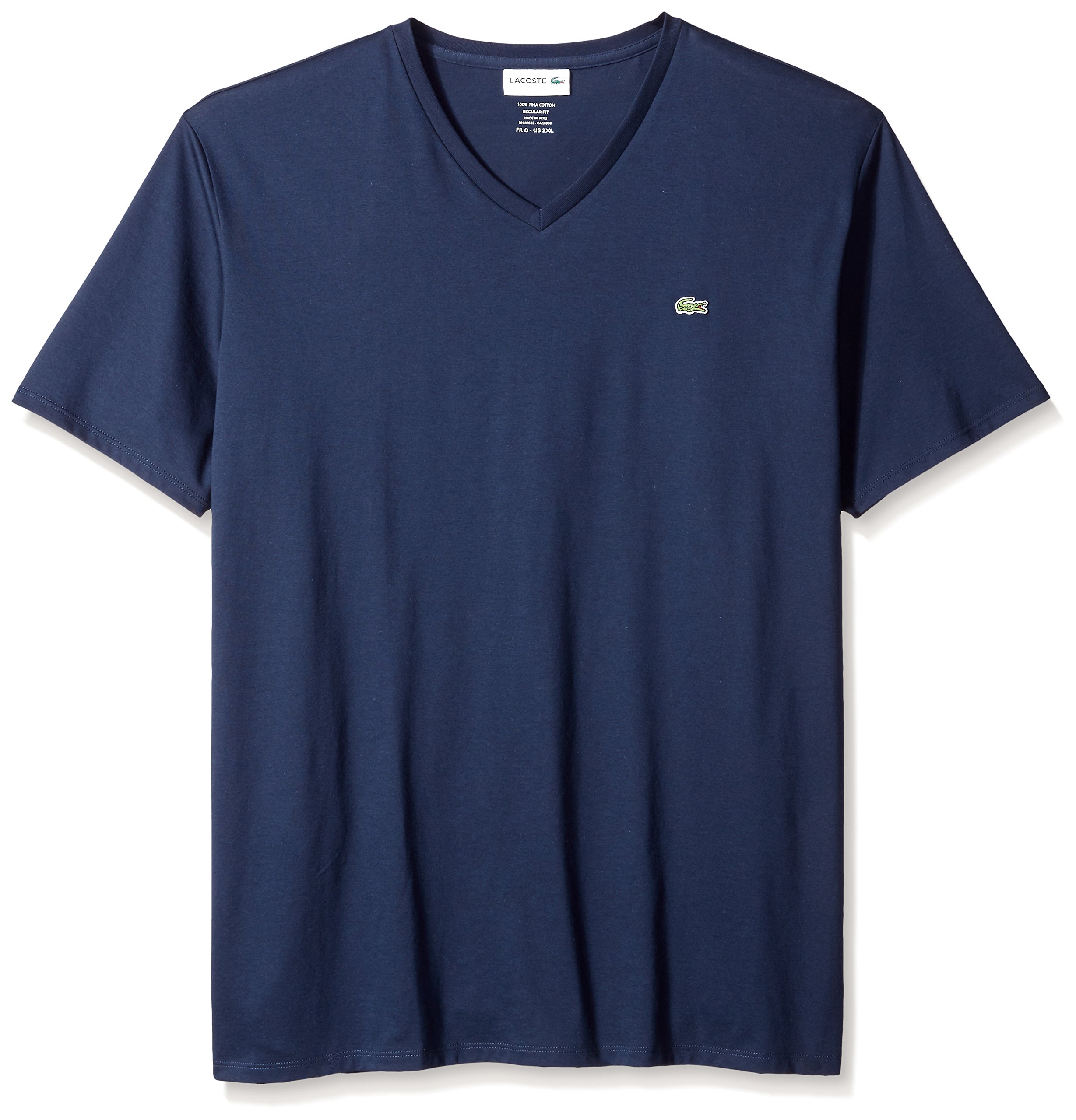 Lacoste Mens Short Sleeve V-Neck Pima Cotton Jersey T-Shirt