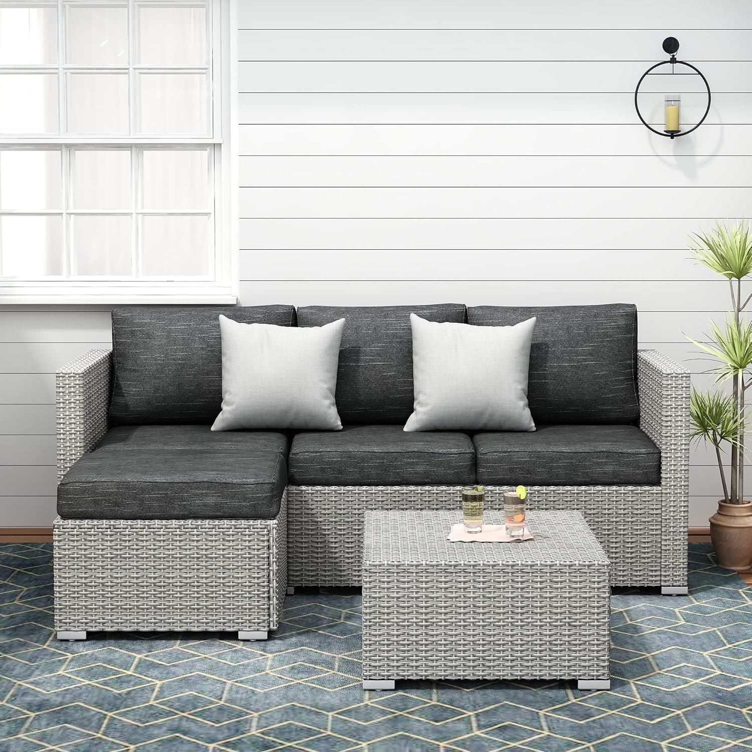 Patio Furniture Sectional Sofa Set 3 Piece All Weather