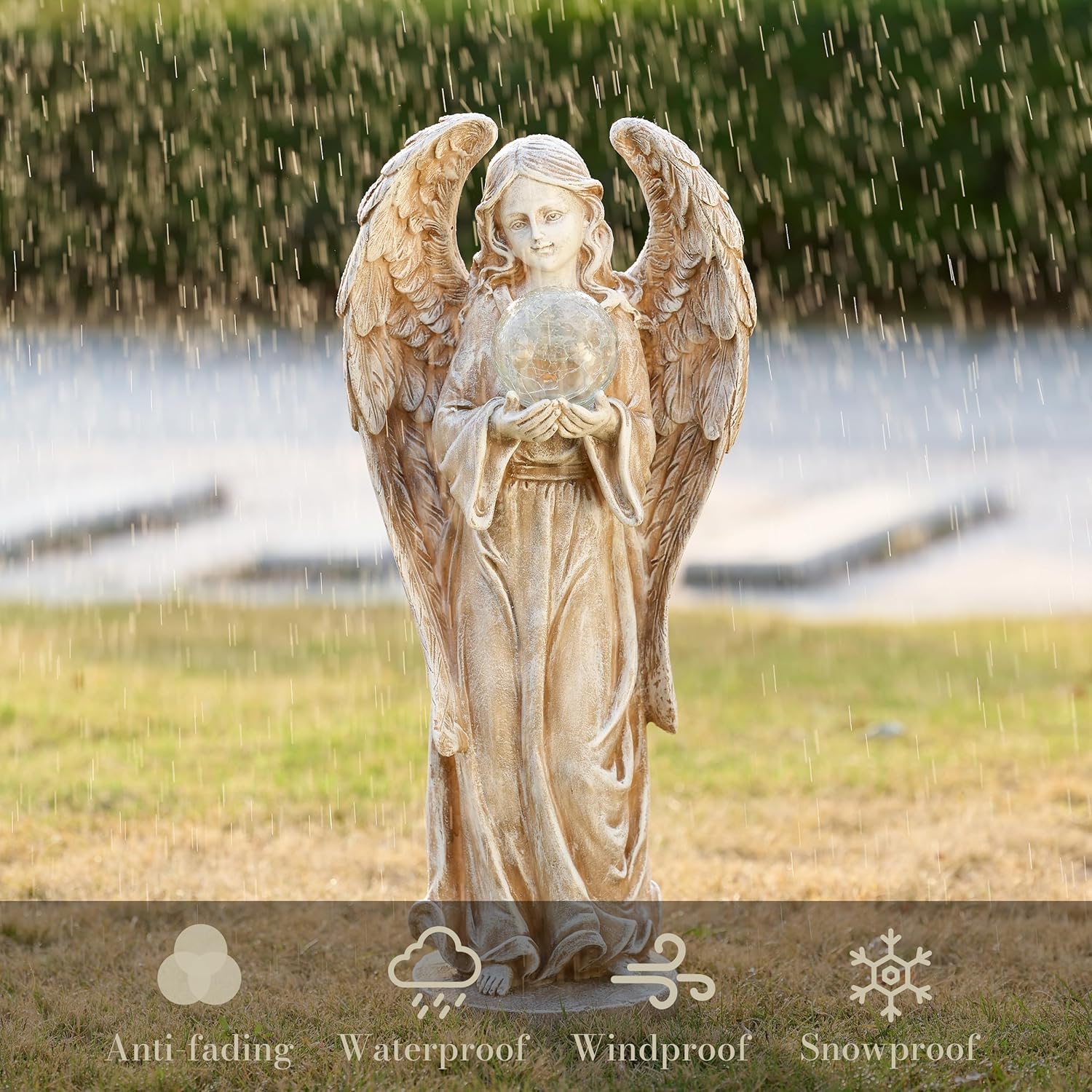 TERESA'S COLLECTIONS Large Angel Garden Statues with Solar Outdoor Light for Outdoor Decor, Fairy Figurine Resin with Wing & Glass Ball for Garden Decor, Yard Decor Lawn Ornament Gifts for Mom, 22.8"