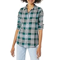 Amazon Essentials Camicia da Donna a Maniche Lunghe Leggera in Flanella Scozzese Verde Scuro