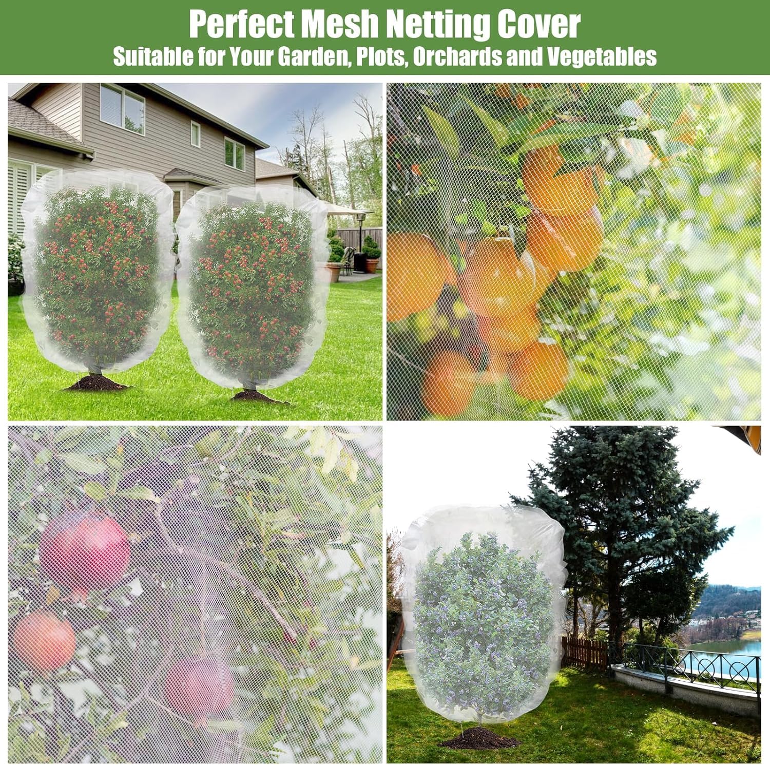 OAHAO Confezione da 2 reti a rete per insetti e uccelli, con coulisse, copertura protettiva per piante da giardino, per pomodori, alberi da frutto, mirtilli, cespugli, copertura per verdure (1,8 x 2 m