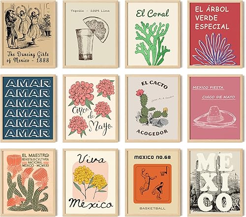 97 Decor Decoración mexicana para el hogar - Arte de pared mexicano vintage, póster bohemio mexicano, decoración de pared de cactus imágenes