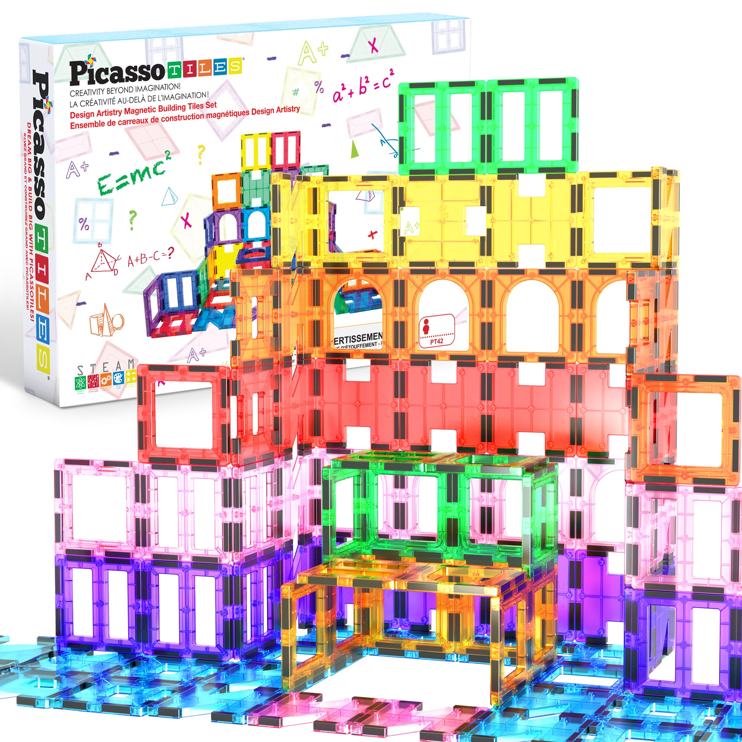 PicassoTiles PT42 Designer Artistry Kit 42pcs Set Magnet Building Tiles Clear Color Magnetic 3D Building Block - Creativity Beyond Imagination! Educational, Inspirational, Conventional, Recreational