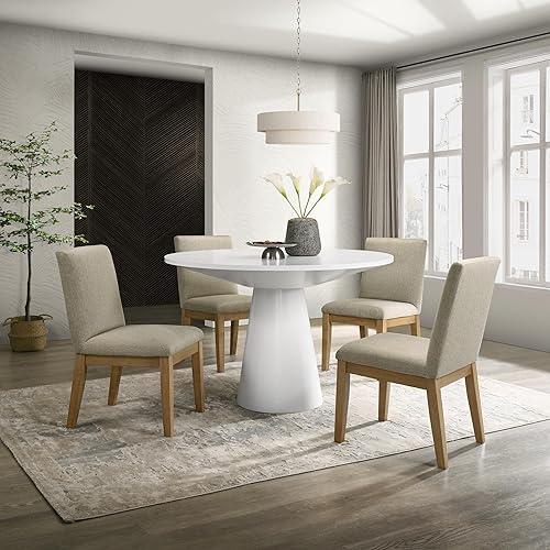 Miniatura 10 de Roundhill Furniture Rocco - Juego de comedor contemporáneo, mesa redonda con pedestal con 4 sillas, madera flotante Driftwood,Ebany,Blanco/Madera