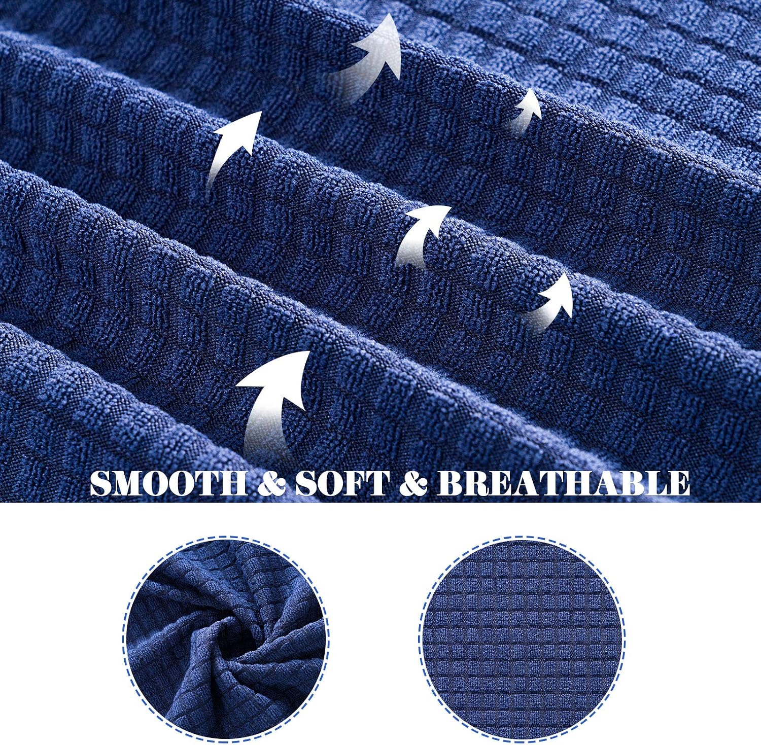 RECYCO Couch Cover Extra Large Sofa Covers Oversized Pet Dog Cat 1-Piece Stretch Fit Slipcover Furniture Protector Non Slip Spandex Jacquard Fabric Small Checks(L, Navy)