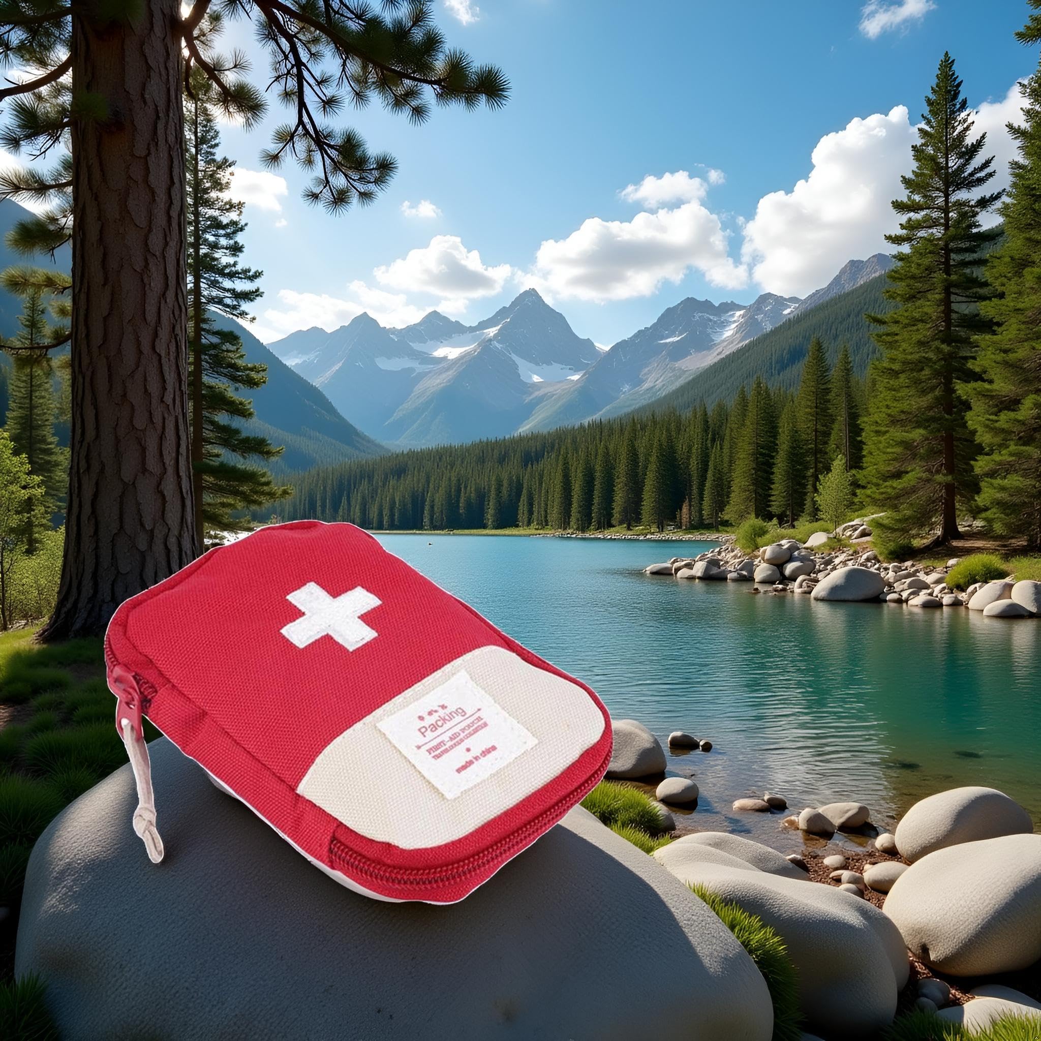 Red Portable Mini First Aid Kit, Outdoor Camping Family Survival First Aid Kit Cross Pattern — Amazon image 2