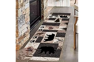 Cabin Rustic Bear Long Hallway Runner Rug, 4x10 ft
