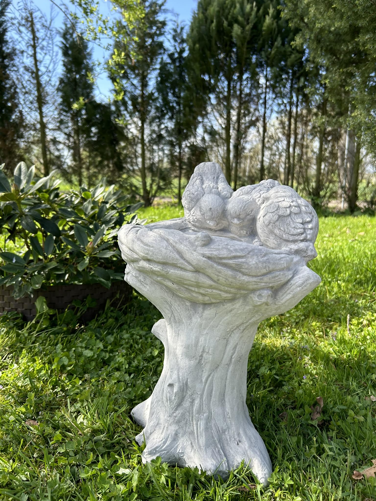 FABRIQ Grande abbeveratoio per uccelli su base, 46 cm, 20 kg, in pietra pressofuso, resistente alle intemperie e al gelo, decorazione da giardino